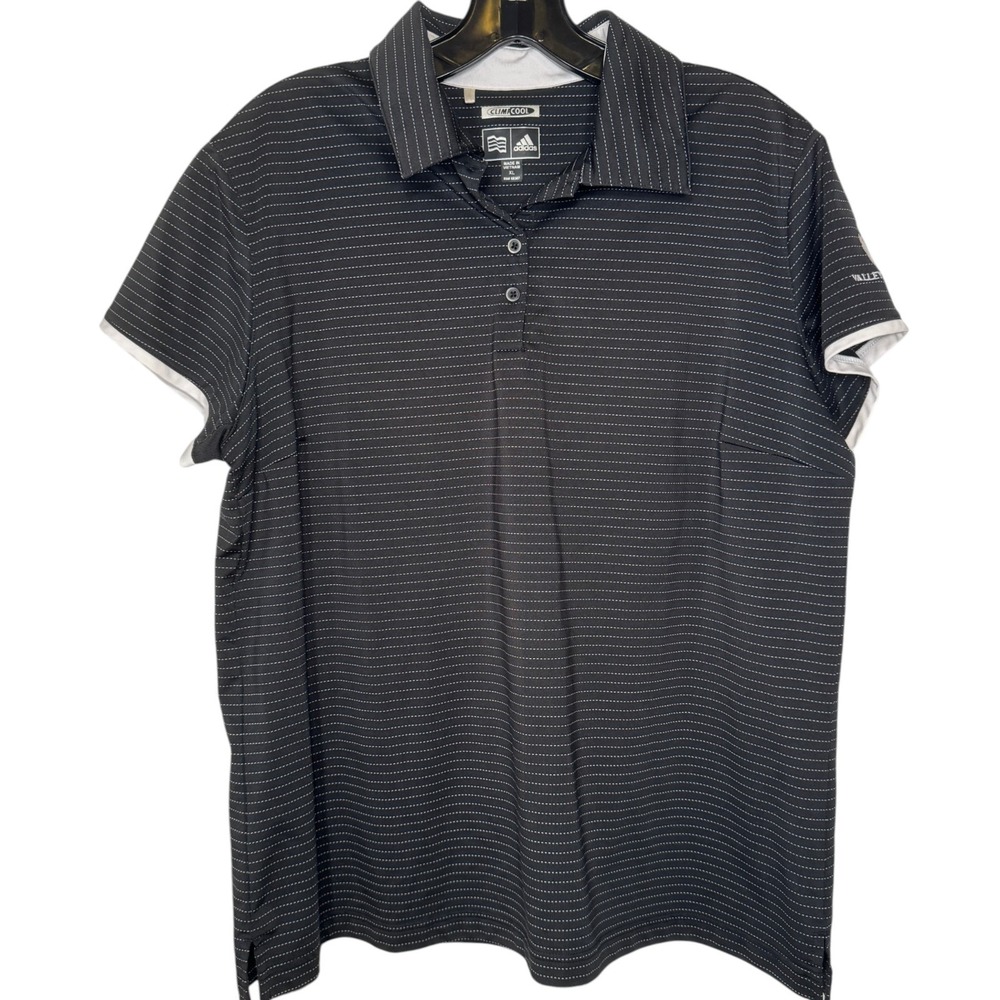 Adidas Golf Polo Womens XL Black White Stripes Valley Hill‎ CC Logo Embroidered